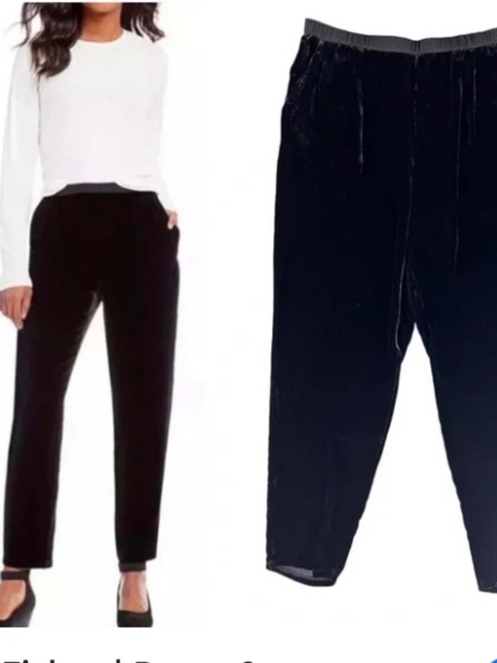 NWT 1X Eileen Fisher Black Velvet taipored Pants pull on